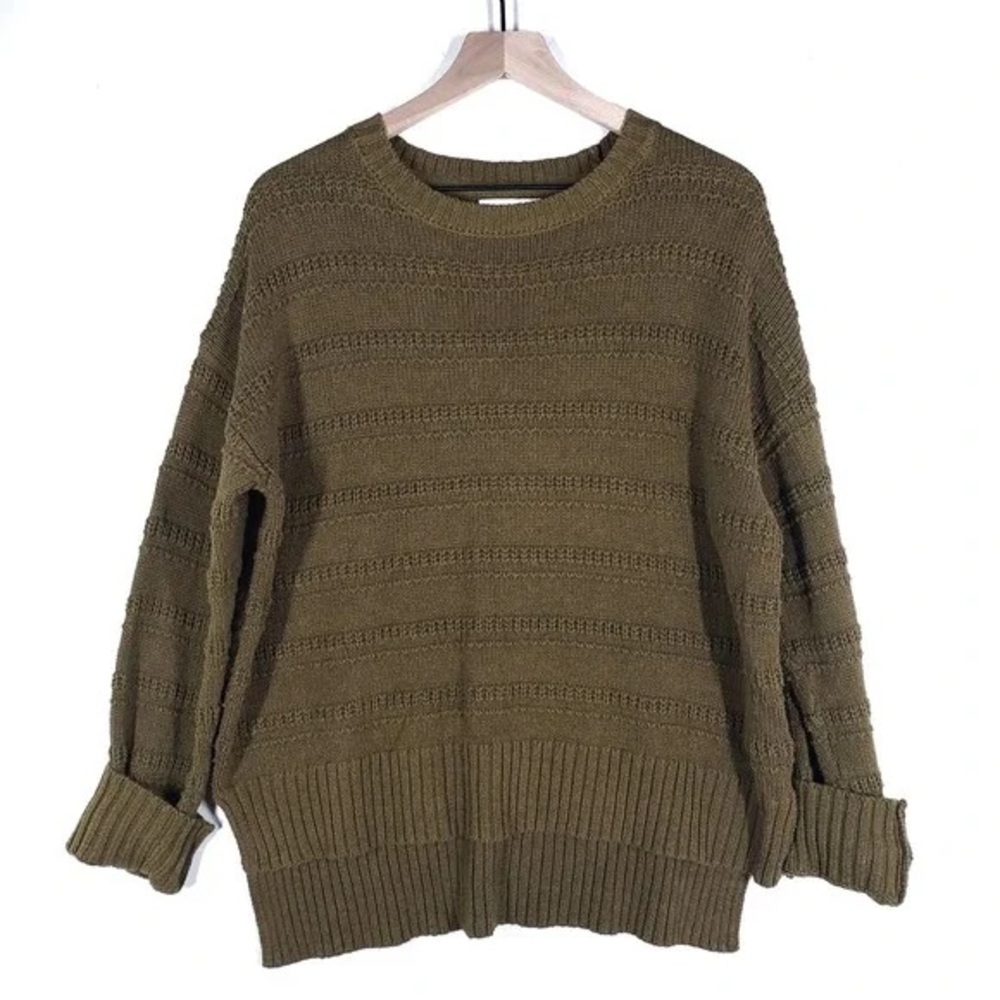 cupcakes & cashmere Textured Khaki Crew Neck Sweater